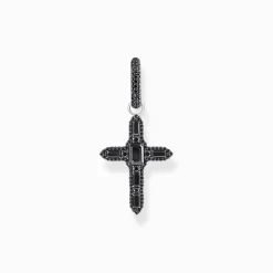 Women THOMAS SABO Hoop Earrings|925 Silver-Silver blackened cross single hoop earring with black zirconia