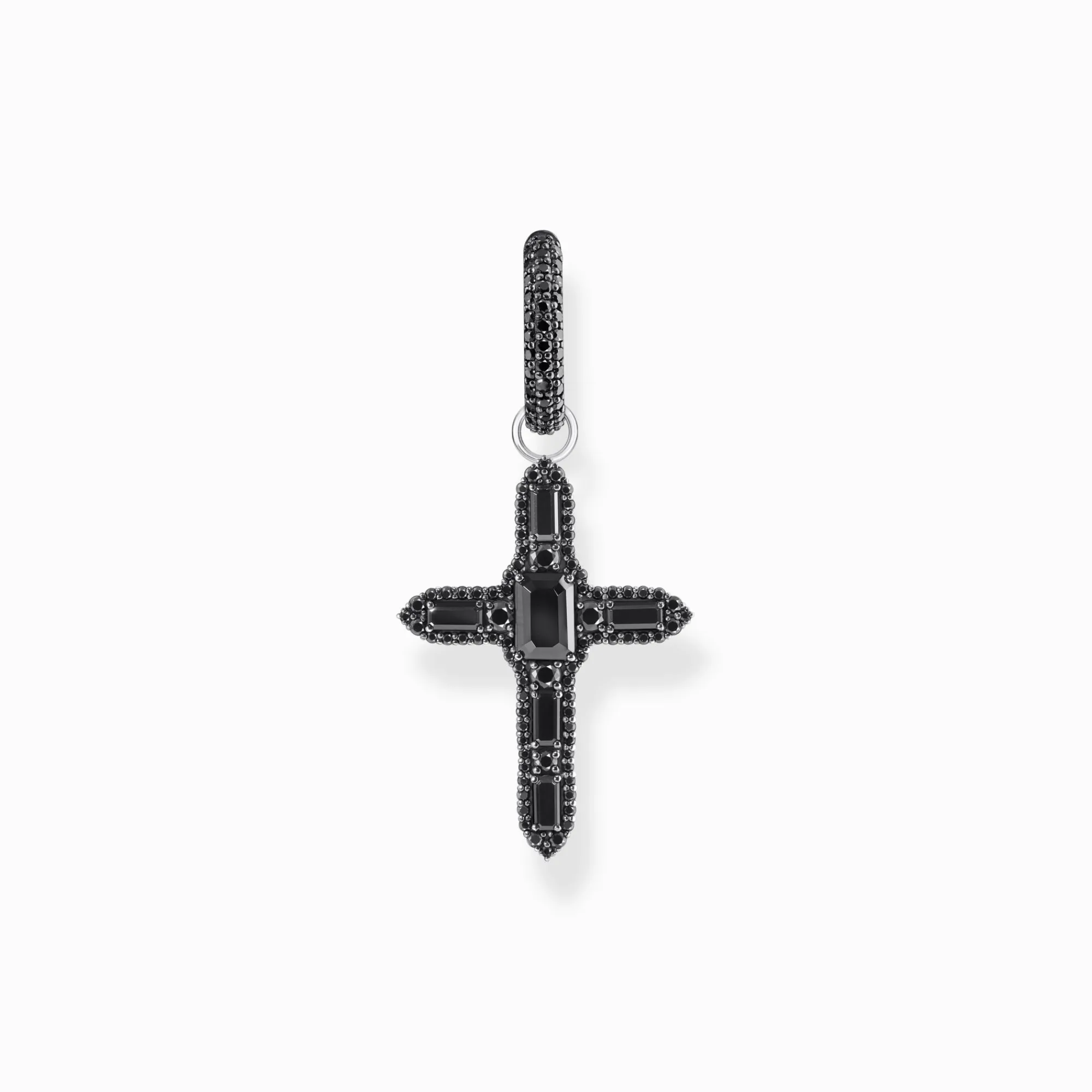 Women THOMAS SABO Hoop Earrings|925 Silver-Silver blackened cross single hoop earring with black zirconia