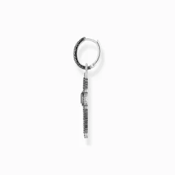 Women THOMAS SABO Hoop Earrings|925 Silver-Silver blackened cross single hoop earring with black zirconia