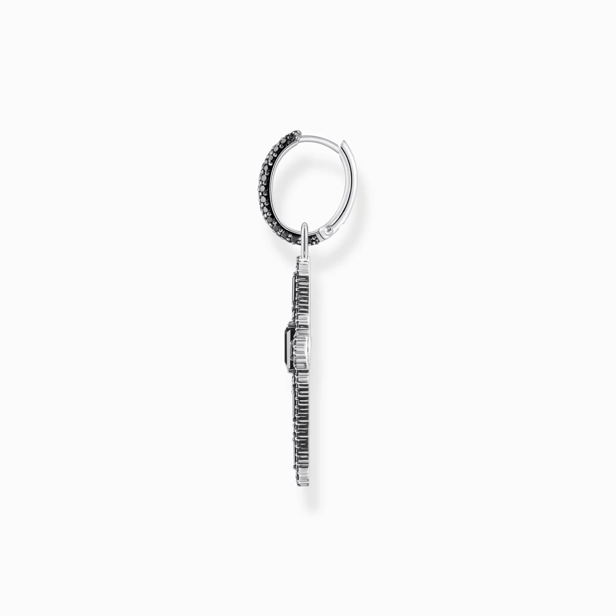 Women THOMAS SABO Hoop Earrings|925 Silver-Silver blackened cross single hoop earring with black zirconia