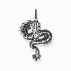 Women THOMAS SABO Pendants|925 Silver-Silver blackened dragon pendant with black zirconia & cold enamel