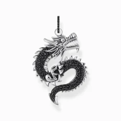 Women THOMAS SABO Pendants|925 Silver-Silver blackened dragon pendant with black zirconia
