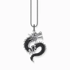Women THOMAS SABO Pendants|925 Silver-Silver blackened dragon pendant with black zirconia