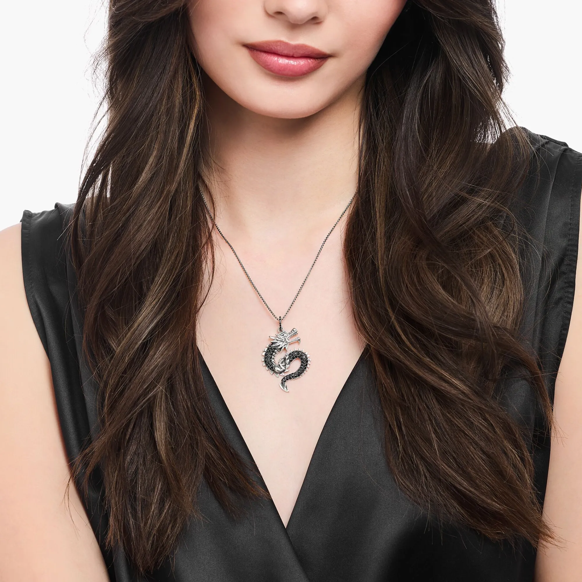 Women THOMAS SABO Pendants|925 Silver-Silver blackened dragon pendant with black zirconia