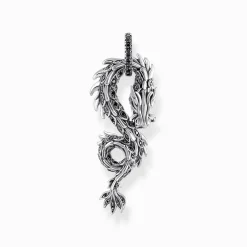 Women THOMAS SABO Pendants|925 Silver-Silver blackened dragon pendant with black zirconia
