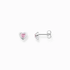 Women THOMAS SABO Ear Studs-Silver blackened ear studs in heart-shape with pink zirconia