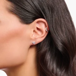 Women THOMAS SABO Ear Studs-Silver blackened ear studs in heart-shape with pink zirconia