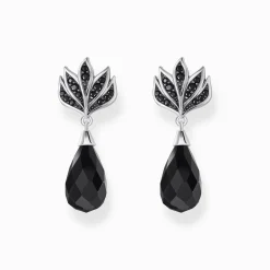 Women THOMAS SABO Earrings|925 Silver-Silver blackened ear studs with drop-shaped obsidian