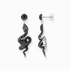 Women THOMAS SABO Earrings|925 Silver-Silver blackened earrings with snake pendant and zirconia