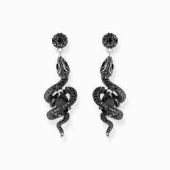 Women THOMAS SABO Earrings|925 Silver-Silver blackened earrings with snake pendant and zirconia