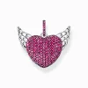 Women THOMAS SABO Pendants|925 Silver-Silver blackened heart pendant with wings and ruby red zirconia