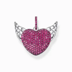 Women THOMAS SABO Pendants|925 Silver-Silver blackened heart pendant with wings and ruby red zirconia