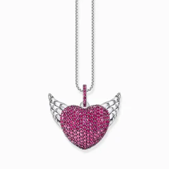 Women THOMAS SABO Pendants|925 Silver-Silver blackened heart pendant with wings and ruby red zirconia