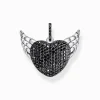 Women THOMAS SABO Pendants|925 Silver-Silver blackened heart pendant with wings and black zirconia