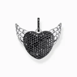 Women THOMAS SABO Pendants|925 Silver-Silver blackened heart pendant with wings and black zirconia