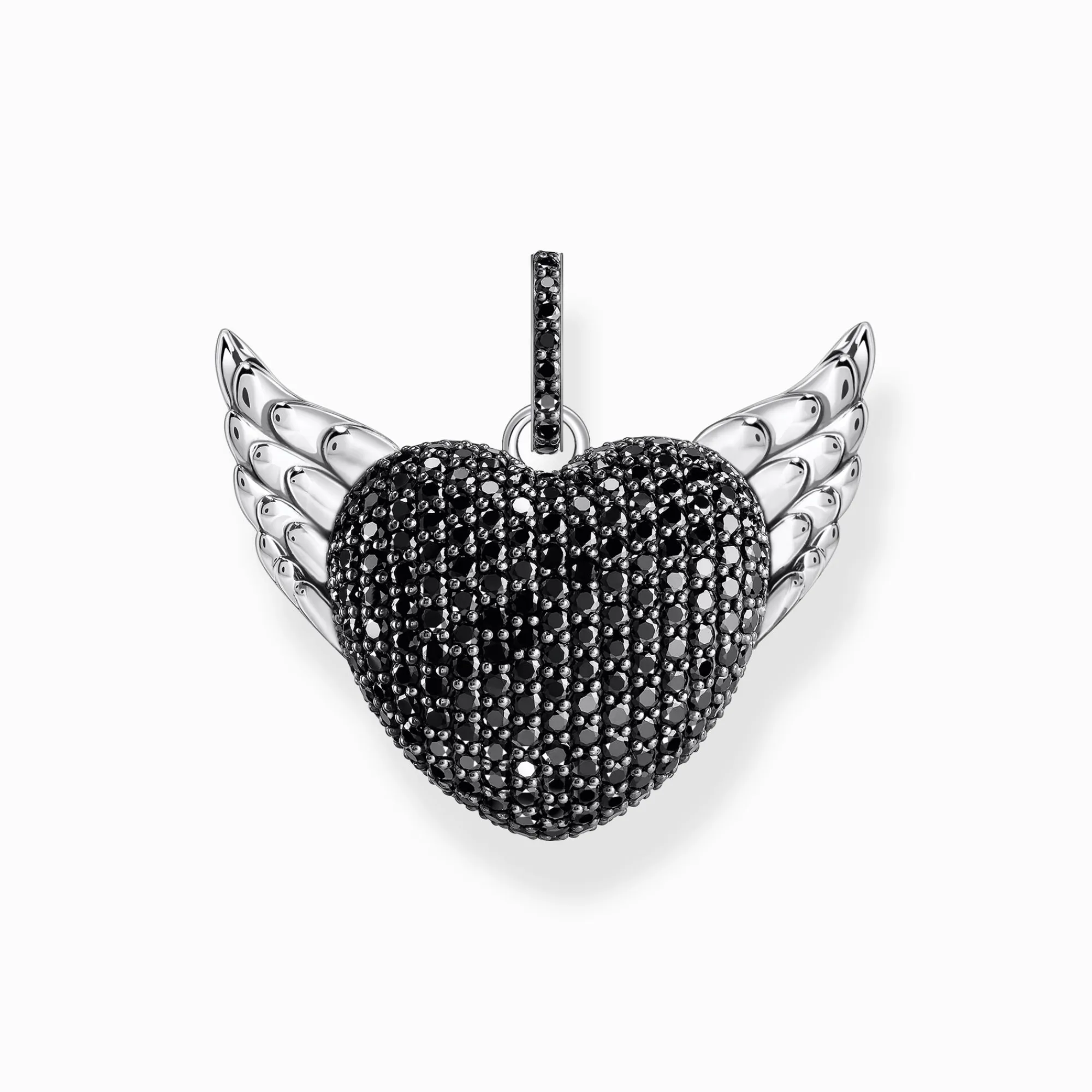 Women THOMAS SABO Pendants|925 Silver-Silver blackened heart pendant with wings and black zirconia