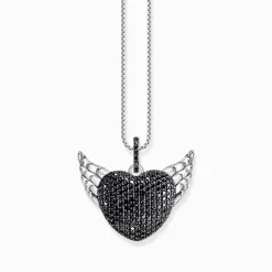 Women THOMAS SABO Pendants|925 Silver-Silver blackened heart pendant with wings and black zirconia