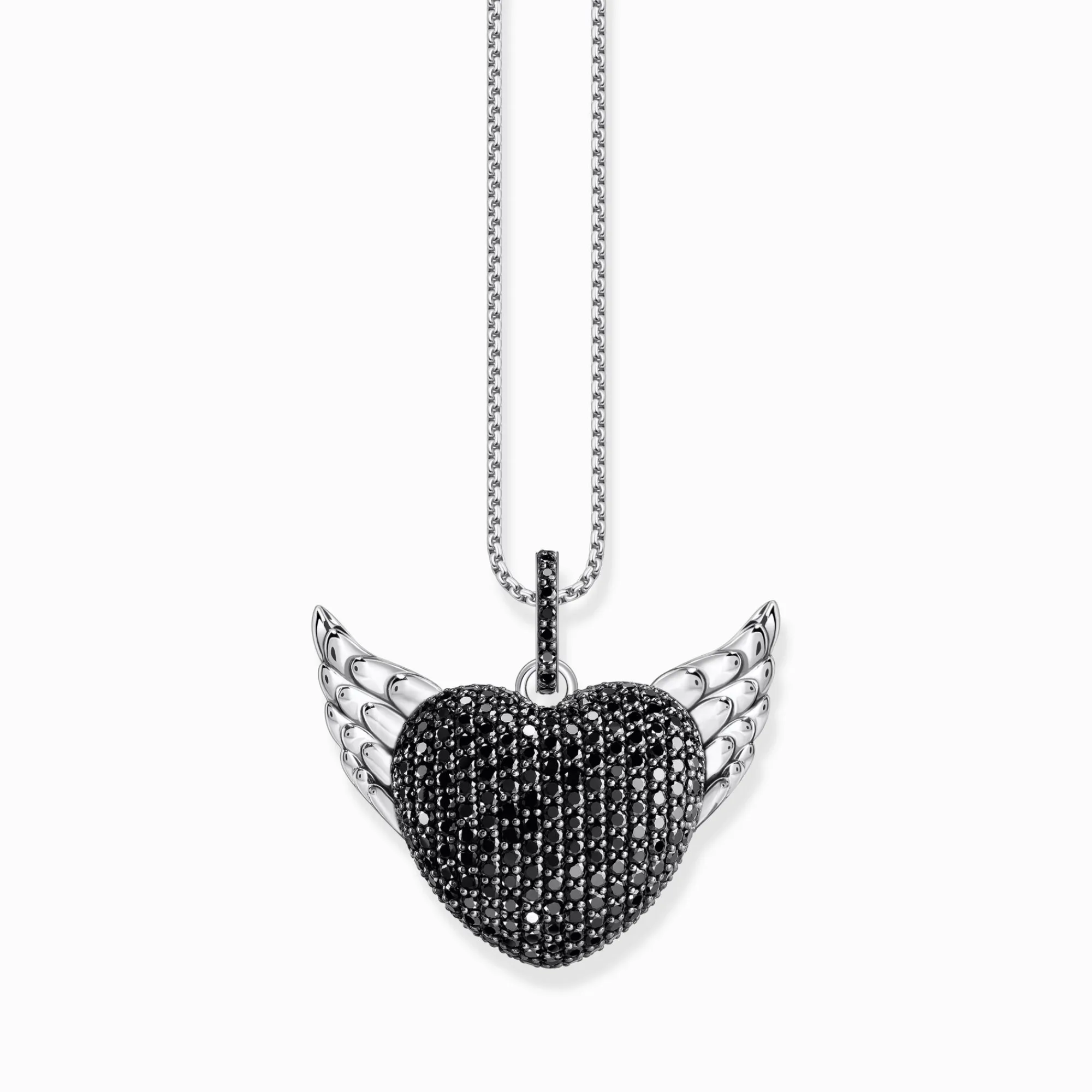Women THOMAS SABO Pendants|925 Silver-Silver blackened heart pendant with wings and black zirconia