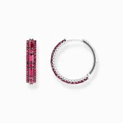 Women THOMAS SABO Hoop Earrings|925 Silver-Silver blackened hoop earrings with ruby red stones