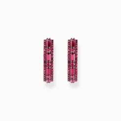 Women THOMAS SABO Hoop Earrings|925 Silver-Silver blackened hoop earrings with ruby red stones