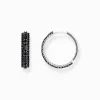 Women THOMAS SABO Hoop Earrings|925 Silver-Silver blackened hoop earrings with black zirconia