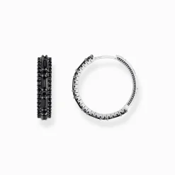 Women THOMAS SABO Hoop Earrings|925 Silver-Silver blackened hoop earrings with black zirconia