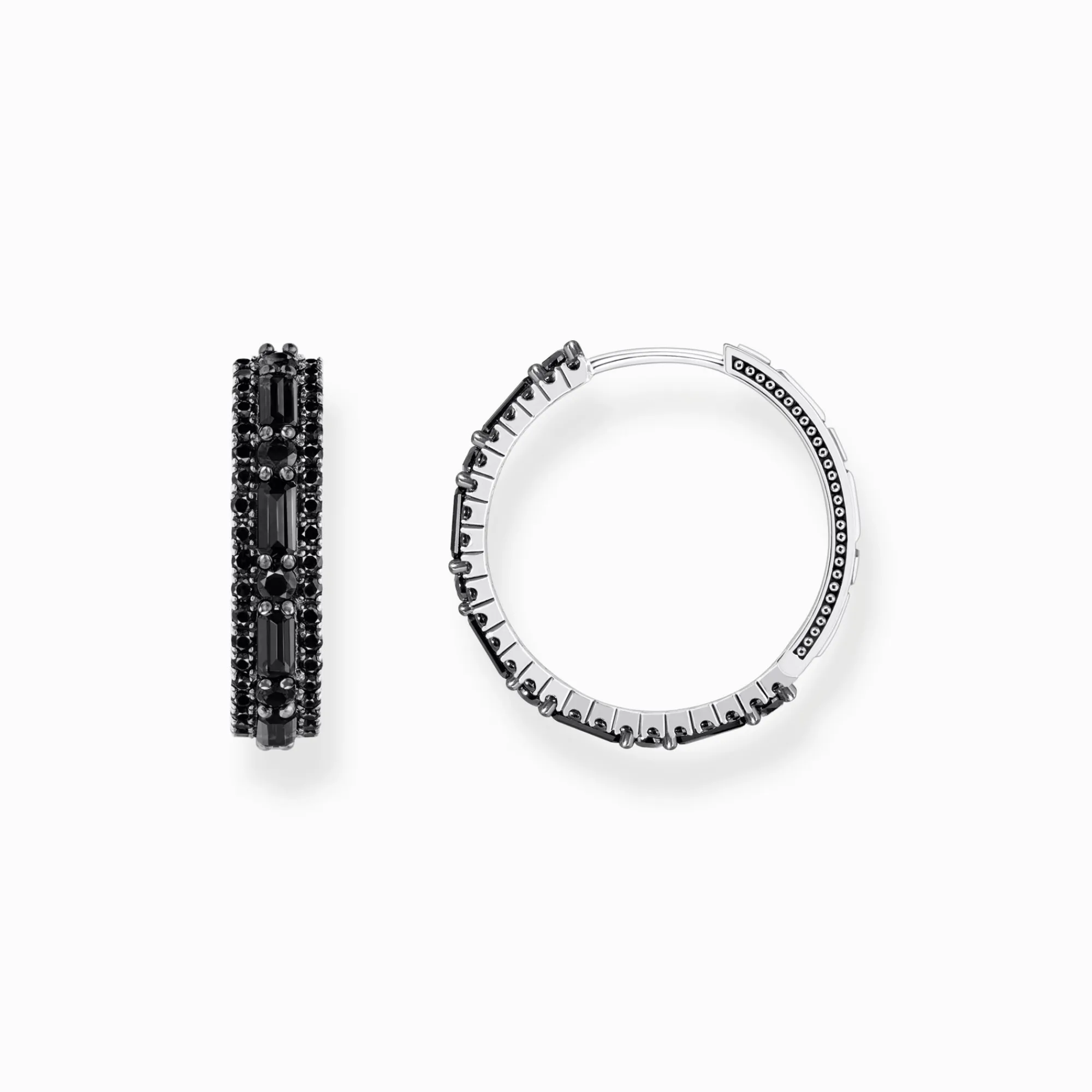 Women THOMAS SABO Hoop Earrings|925 Silver-Silver blackened hoop earrings with black zirconia