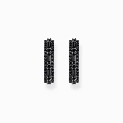 Women THOMAS SABO Hoop Earrings|925 Silver-Silver blackened hoop earrings with black zirconia