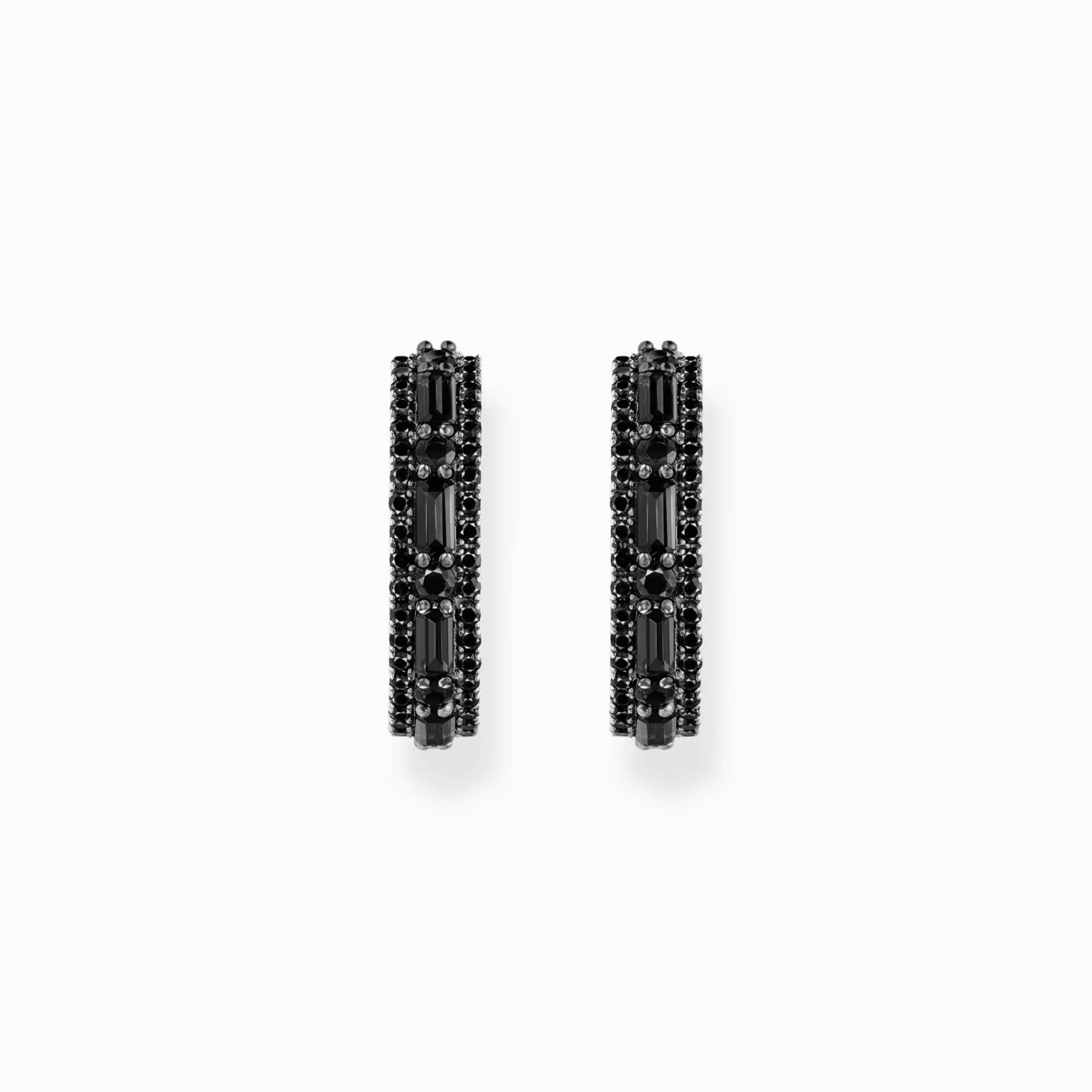 Women THOMAS SABO Hoop Earrings|925 Silver-Silver blackened hoop earrings with black zirconia