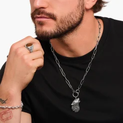 Women THOMAS SABO Necklaces|Necklaces & Chains-Silver blackened necklace with stone-studded ring clasp