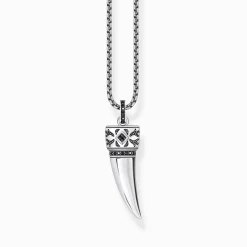 Women THOMAS SABO Necklaces|Necklaces & Chains-Silver blackened necklace with wolf's tooth pendant and stones
