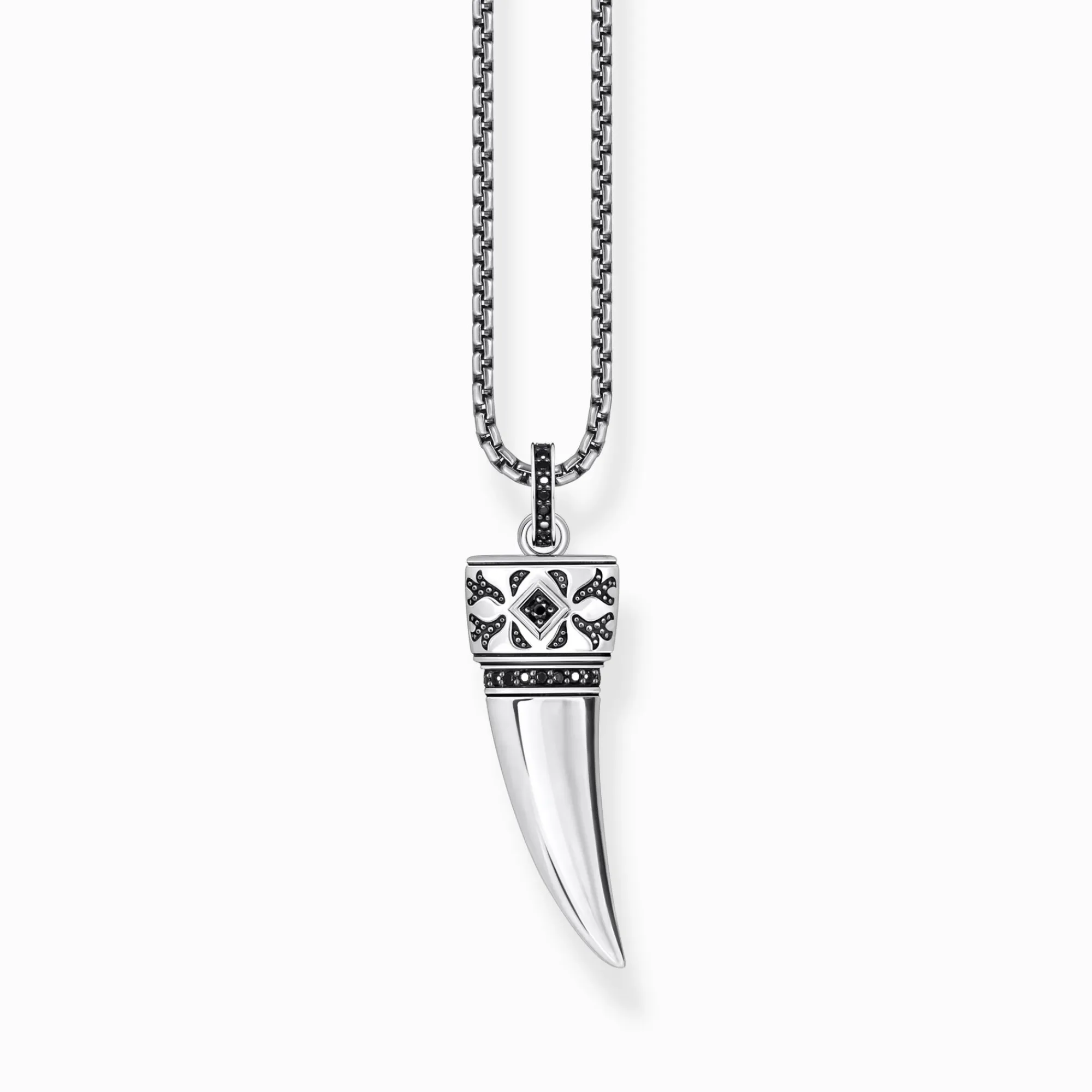 Women THOMAS SABO Necklaces|Necklaces & Chains-Silver blackened necklace with wolf's tooth pendant and stones