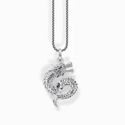 Women THOMAS SABO Necklaces|925 Silver-Silver blackened necklace with dragon pendant