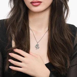 Women THOMAS SABO Necklaces|925 Silver-Silver blackened necklace with dragon pendant