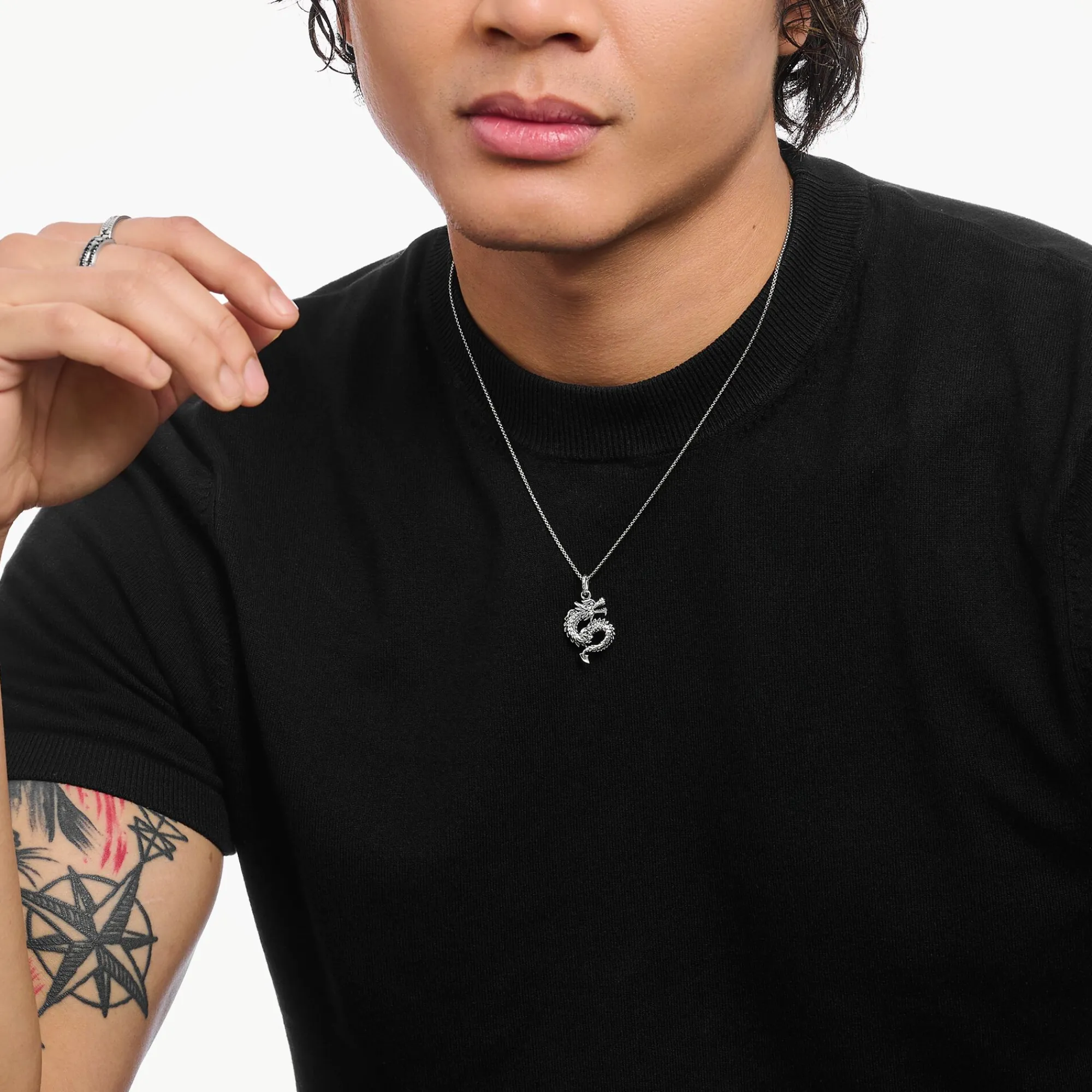 Women THOMAS SABO Necklaces|925 Silver-Silver blackened necklace with dragon pendant