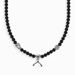 Women THOMAS SABO Necklaces|925 Silver-Silver blackened necklace with matte black obsidian beads