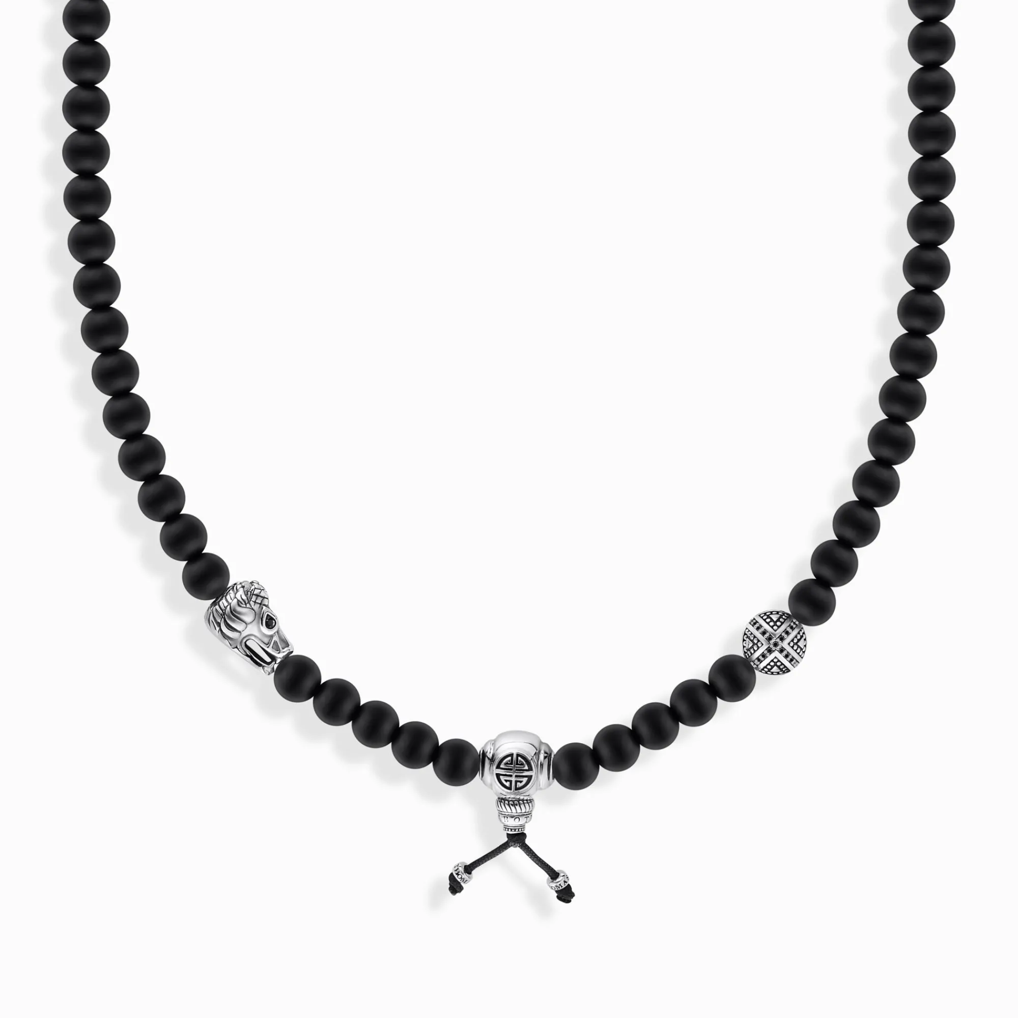 Women THOMAS SABO Necklaces|925 Silver-Silver blackened necklace with matte black obsidian beads