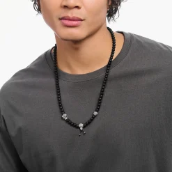 Women THOMAS SABO Necklaces|925 Silver-Silver blackened necklace with matte black obsidian beads