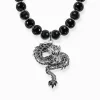 THOMAS SABO Necklaces & Chains|925 Silver-Silver blackened necklace, obsidian beads with dragon pendant