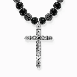 THOMAS SABO Necklaces & Chains|925 Silver-Silver blackened necklace made of black beads with cross pendant