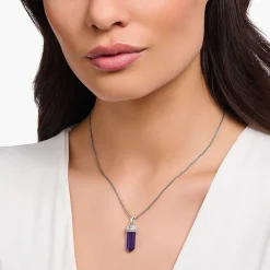 Women THOMAS SABO Pendants|925 Silver-Silver blackened pendant with imitation amethyst
