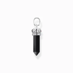 Women THOMAS SABO Pendants|925 Silver-Silver blackened pendant with onyx in hexagon-shape and stones