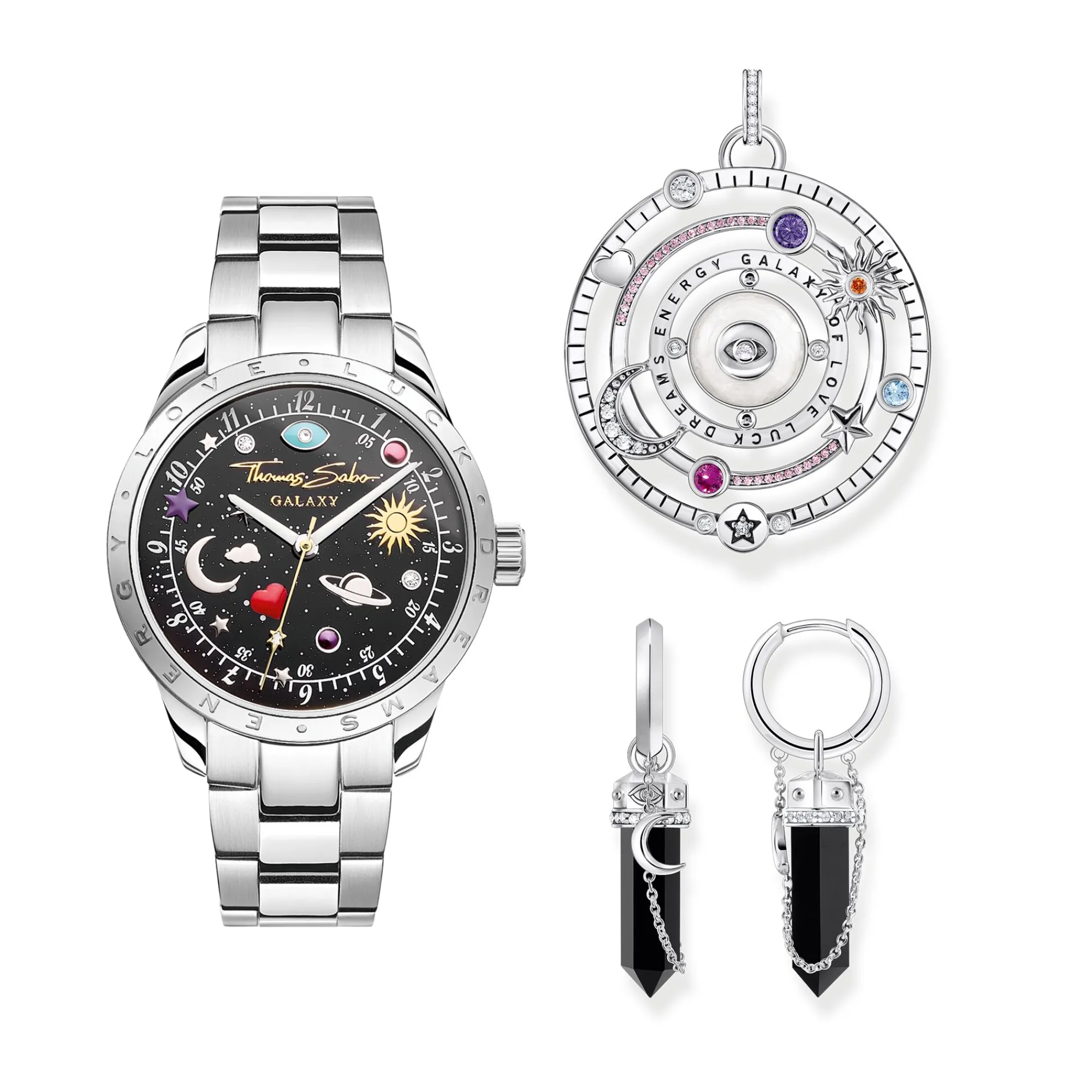 Women THOMAS SABO Pendants|925 Silver-Silver blackened pendant with half-ball and colourful stones