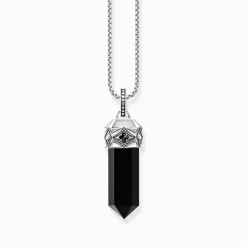 Women THOMAS SABO Pendants|Pendants-Silver blackened pendant with hexagon-cut black onyx