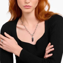 Women THOMAS SABO Pendants|Pendants-Silver blackened pendant with hexagon-cut black onyx