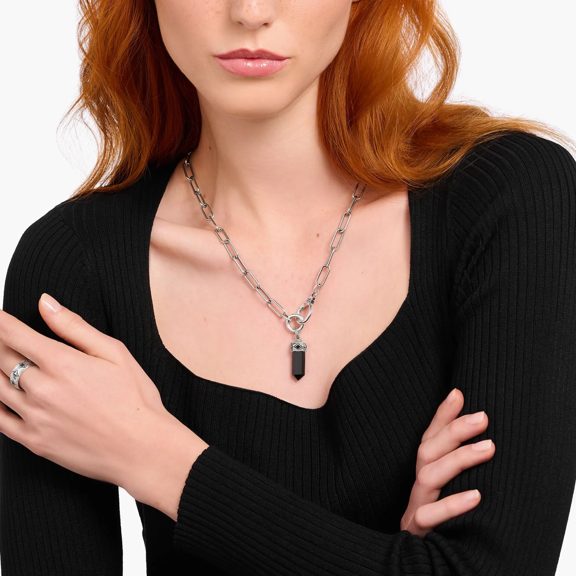 Women THOMAS SABO Pendants|Pendants-Silver blackened pendant with hexagon-cut black onyx