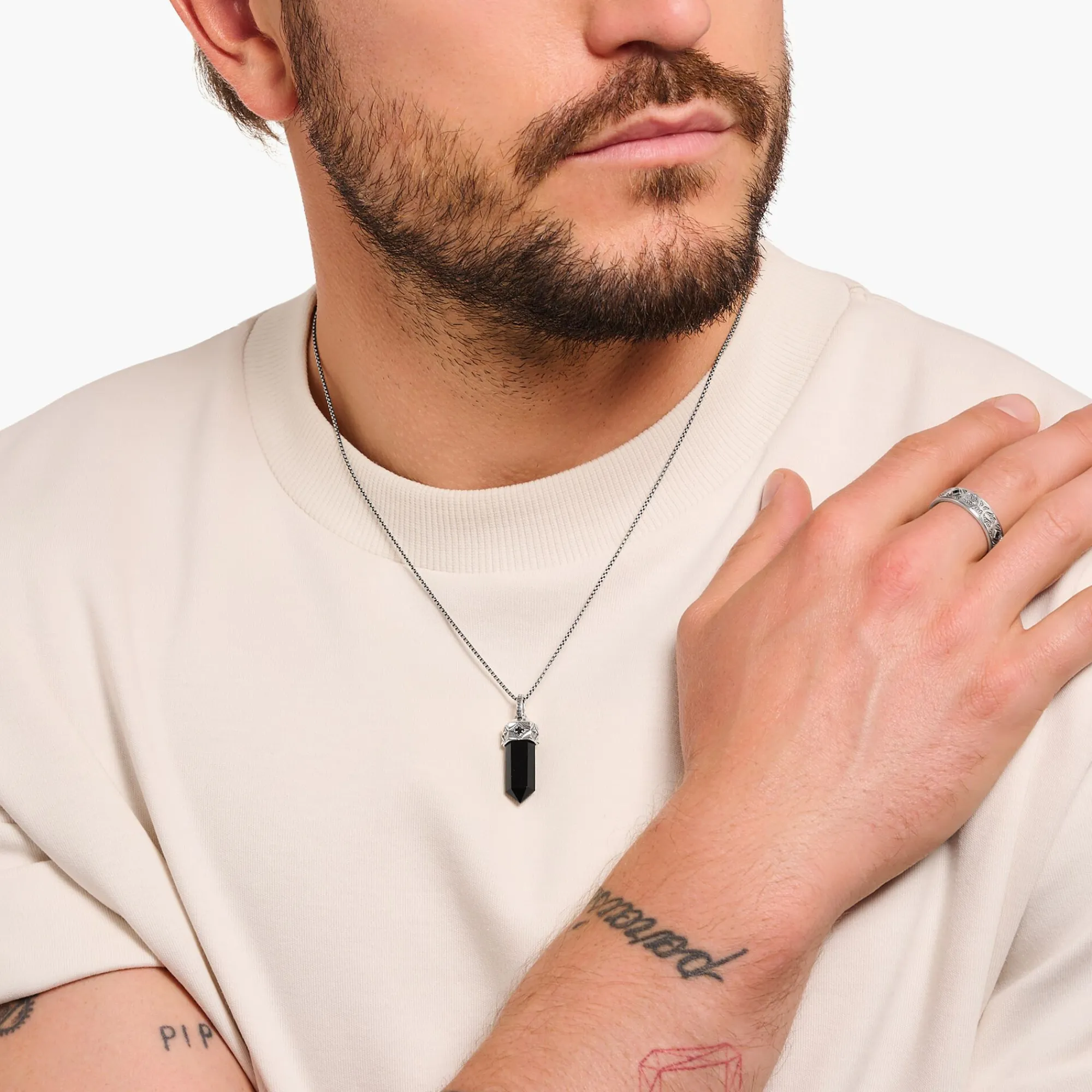 Women THOMAS SABO Pendants|Pendants-Silver blackened pendant with hexagon-cut black onyx