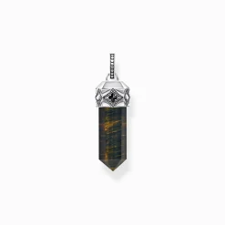 Women THOMAS SABO Pendants|Pendants-Silver blackened pendant with hexagon-cut gold blue tiger's eye