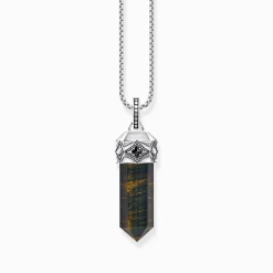 Women THOMAS SABO Pendants|Pendants-Silver blackened pendant with hexagon-cut gold blue tiger's eye