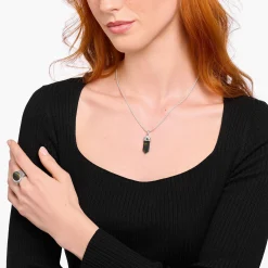 Women THOMAS SABO Pendants|Pendants-Silver blackened pendant with hexagon-cut gold blue tiger's eye